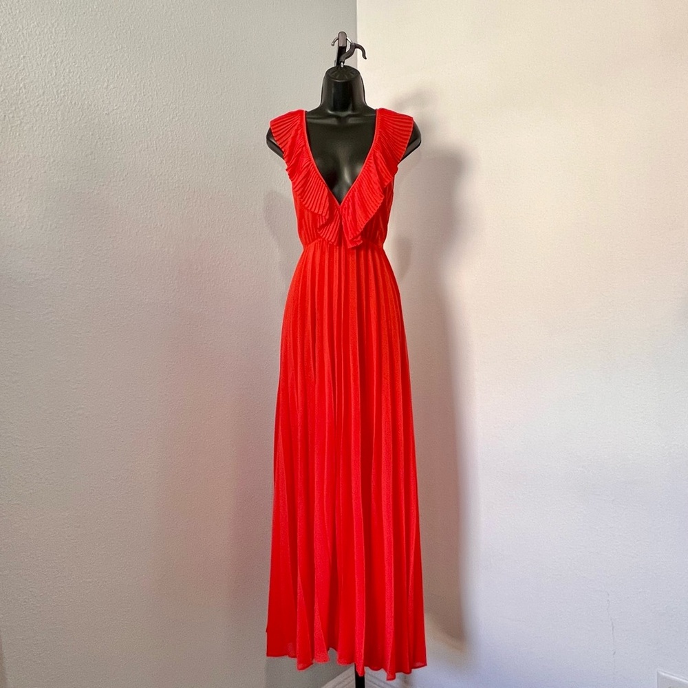 Zara Orange Pleated Maxi Dress